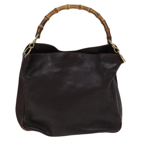 GUCCI Bamboo Hand Bag Leather Brown Gold 001 1705 001 1705 - Picture 2 of 16